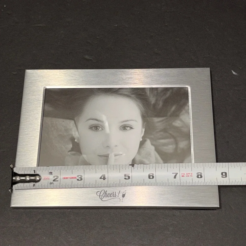 Brushed Silver Metal 5x7 Picture Frame Cheers Engraved Wine Glass Tabletop
